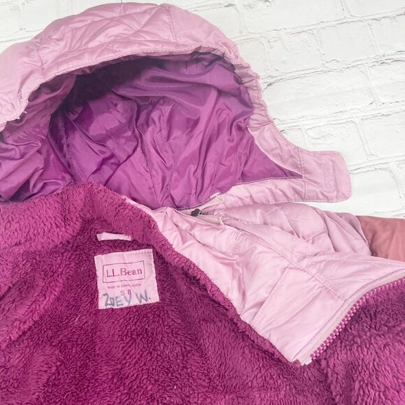 L.L. Bean Girls 8 Beans Down Puffer Jacket Colorblock Mauve Berry Winter Hooded - Picture 4 of 11